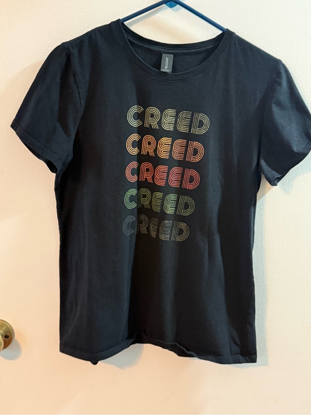 Creed Black Short Sleeve Logo Tee with Multicolor Print size M